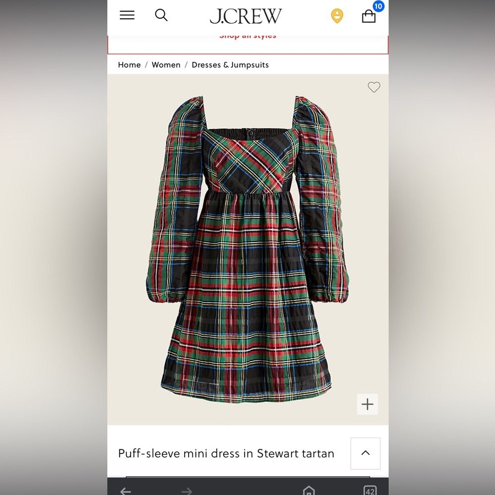 J. Crew Tartan Puff-Sleeve Mini Dress